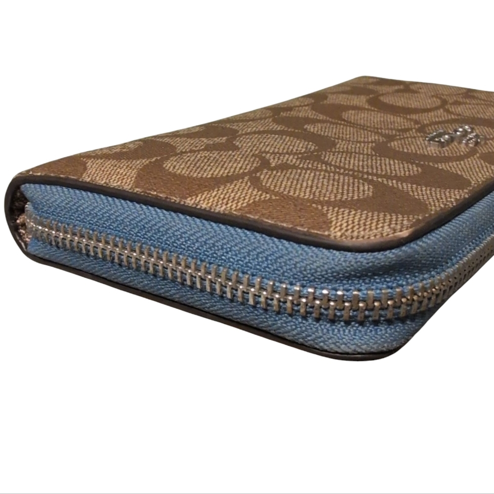 Coach Long Zip-Around Wallet Canvas Preloved Brown Blue Stylish - Picture 4 of 15